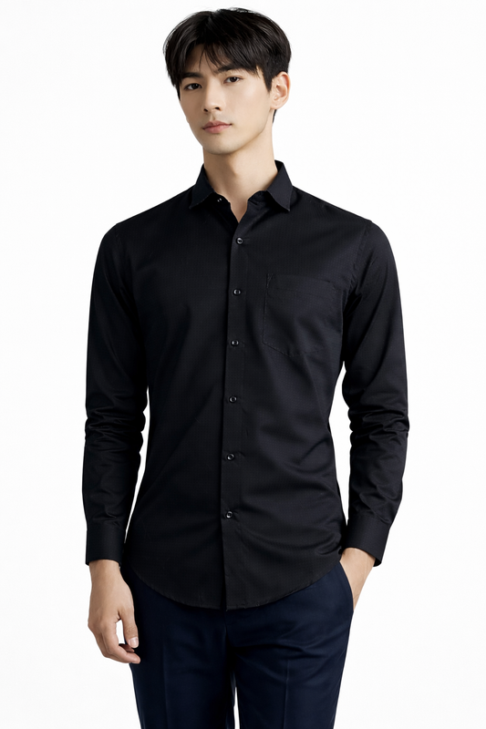 Men’s Premium Black Textured  Cotton Shirt