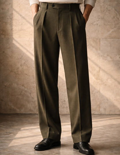 Deep Olive Korean Wide-Leg Trousers — Tailored Fit