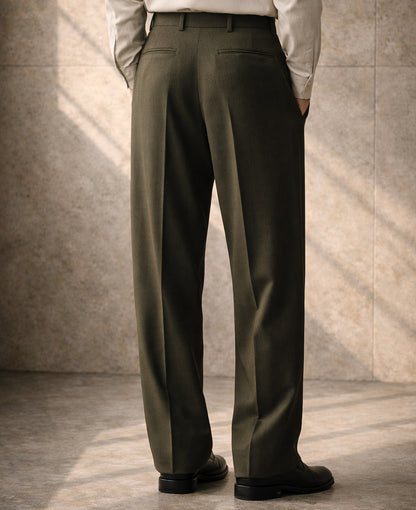 Deep Olive Korean Wide-Leg Trousers — Tailored Fit
