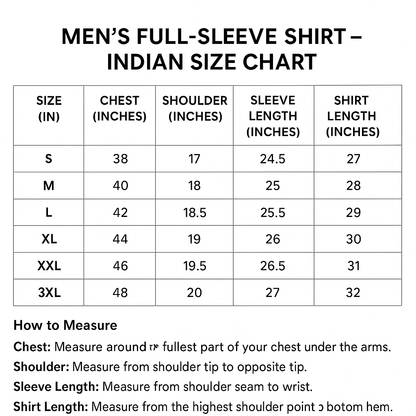 Men’s Black Full-Sleeve 100% Cotton Regular Fit Shirt