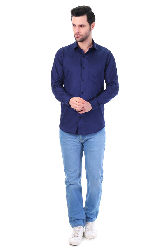 Men’s Premium Cotton Solid Shirt – Navy Blue | Full Sleeve Smart Casual Wear
