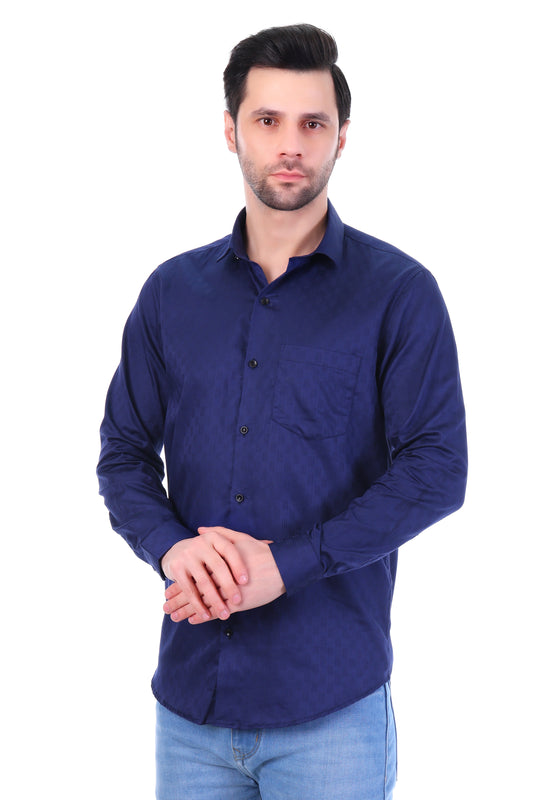 Men’s Premium Cotton Solid Shirt – Navy Blue | Full Sleeve Smart Casual Wear