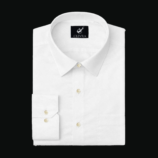 Men’s Texture White Full-Sleeve 100% Cotton Shirt