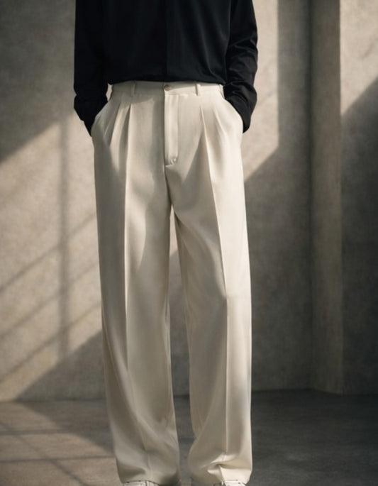 Seoul Tailored Wide-Leg Trousers (Ivory)