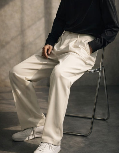 Seoul Tailored Wide-Leg Trousers (Ivory)
